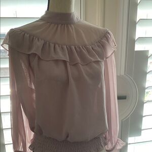 Ann Taylor Blush Ruffled Blouse with Mandarin Collar